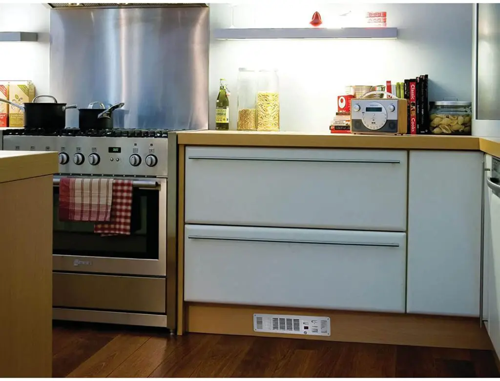 A cozy kitchen with an installed heating equipment