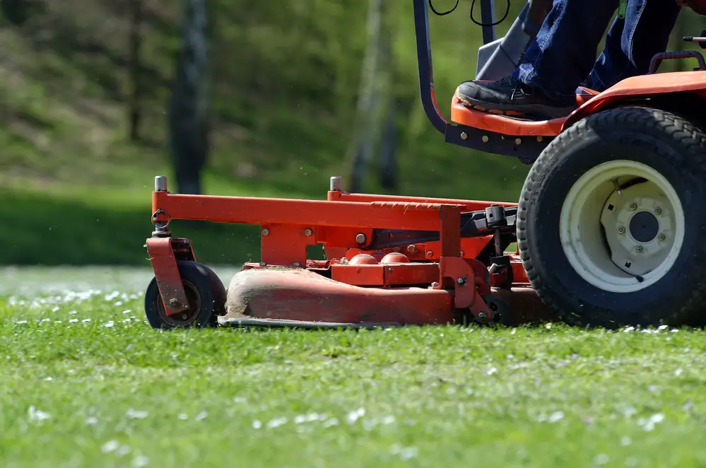 Close-up of a ride on lawnmowing equipment