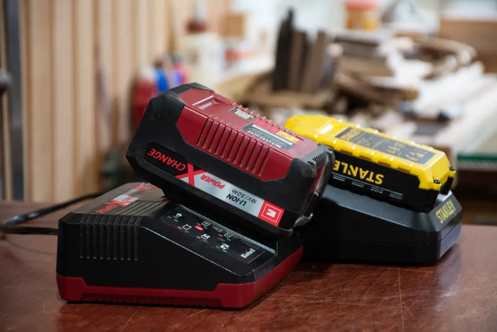 Lithium-ion batteries on charge for hand tools