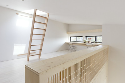 Wooden staircase to the roof