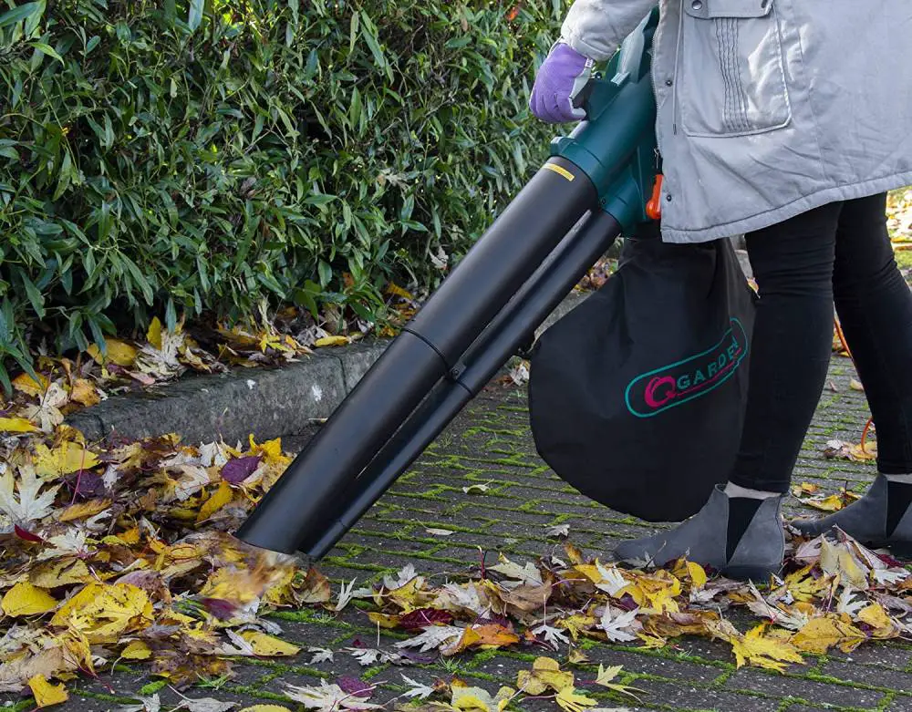 clearing up fallen leaves on a pavement